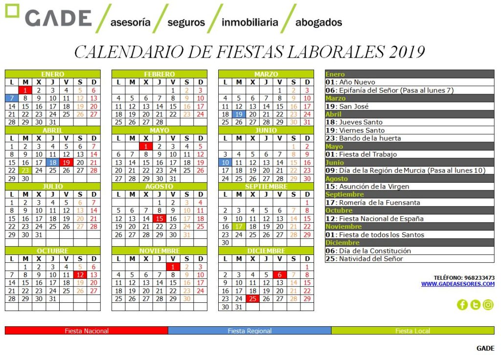 Calendario laboral 2019